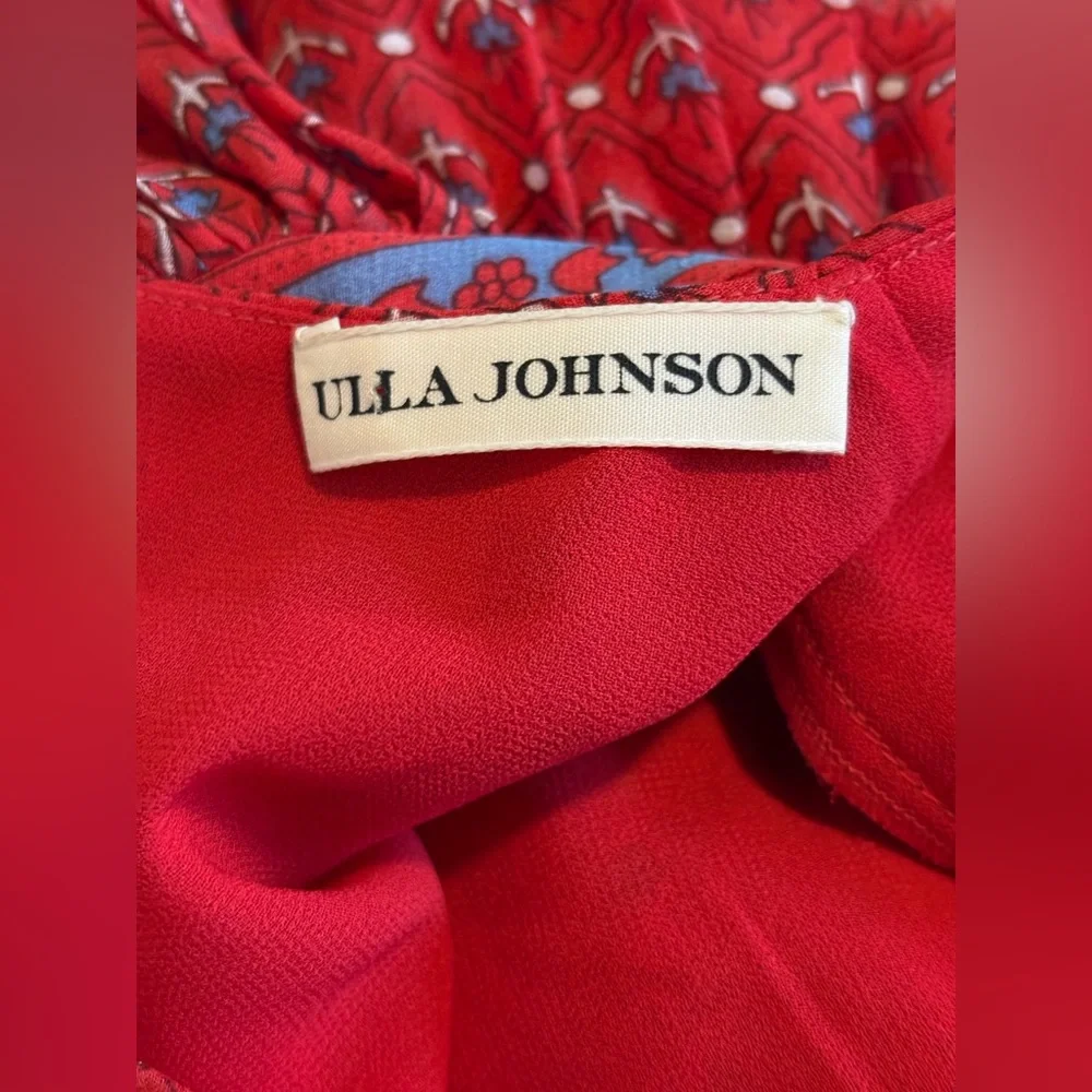 Ulla Johnson Red Blue Floral Paisley Silk Bohemian Blouse Size 0-2 - Picture 9 of 9